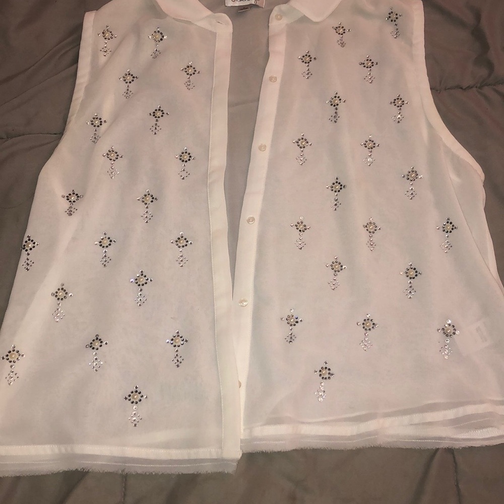 Olsenboye Rhinestone Button-Down Collar Tank - Picture 3 of 8